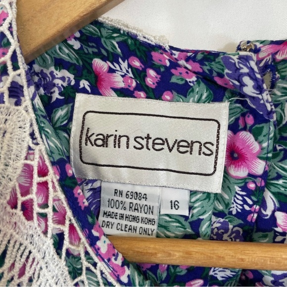Vintage Karin Stevens Floral Midi Dress w/ Lace Collar - Picture 3 of 4